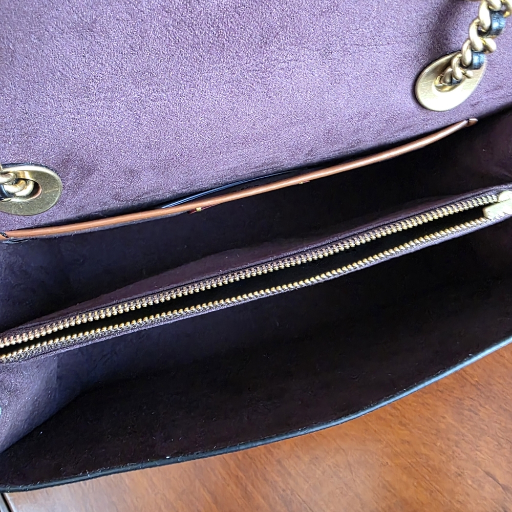 Coach 53344 Parker Black Leather Genuine Snakeskin Rivet Chain Shoulder Bag - Picture 14 of 16